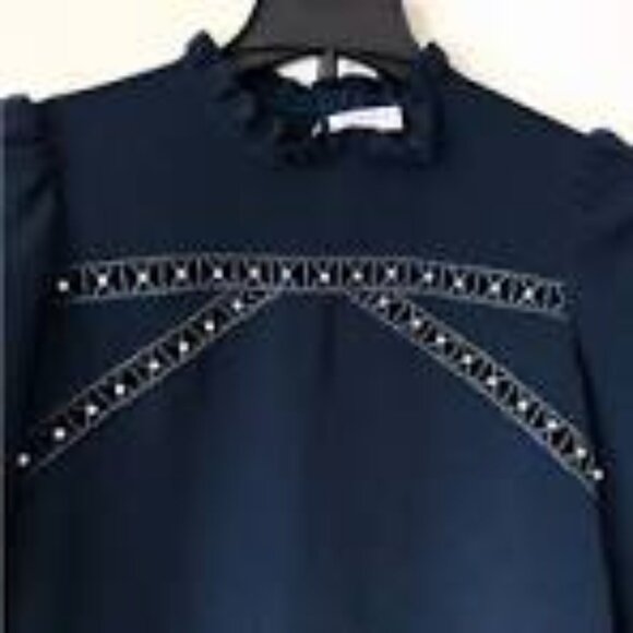 NWT SANDRO Hugo Faux-Pearl Embellished Cutout Crepe Dress EU 34, US 4 - Picture 1 of 15
